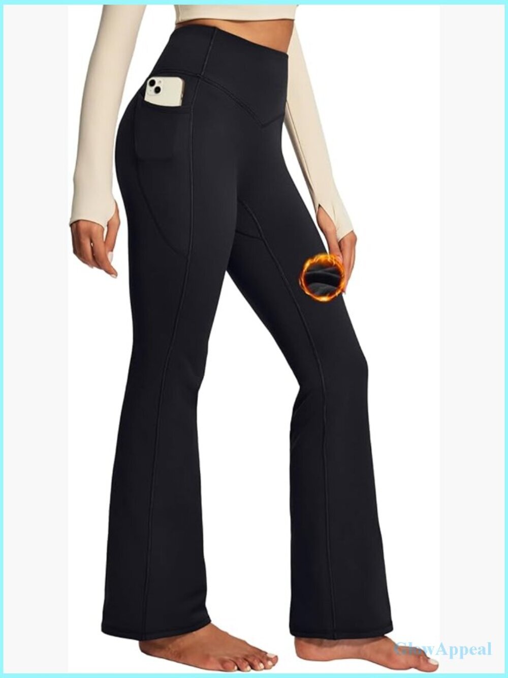 Fleece Lined Bootcut Flare Leggings Women High Waisted Yoga Pants with Pockets